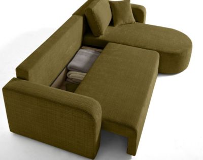 Miro - canapé d'angle réversible - 4 places - convertible avec coffre - en velours texturé - Best Mobilier