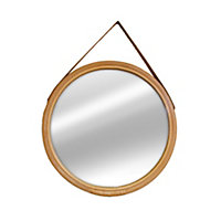 Miroir à lanière en cuir et cadre en bambou Ø32cm