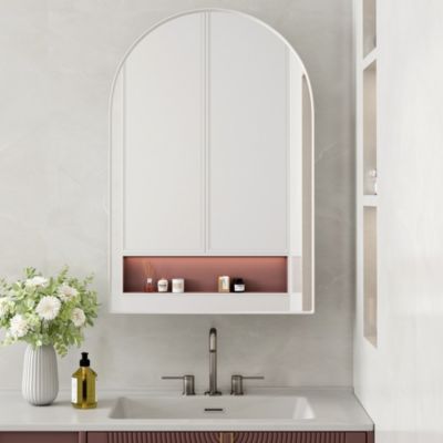 Miroir - Armoire Miroir Arc avec Meuble de Rangement Mural Pour Salle de Bain, Salon ou Chambre, 91 x 61 x 12 cm, Blanc