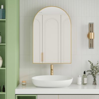 Miroir - Armoire Miroir Arc avec Meuble de Rangement Mural Pour Salle de Bain, Salon ou Chambre, 91 x 61 x 12 cm, Doré