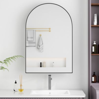 Miroir - Armoire Miroir Arc avec Meuble de Rangement Mural Pour Salle de Bain, Salon ou Chambre, 91 x 61 x 12 cm, Noir