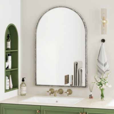 Miroir Arqué Mural en Verre et Métal - Miroir Décoratif Moderne pour Salle de Bain et Chambre, 61x2.5x91 cm, Argenté