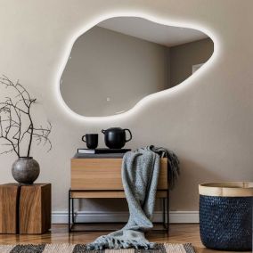 Miroir asymétrique avec LED Illumination Salle de Bain (84x54cm) Lumineux Miroir avec Éclairage, Blanc Froid 7000K