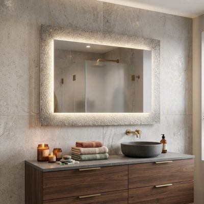 Miroir Avec Cadre En Granulé De Verre Couleur Glace Réversible 98 X 70 Cm