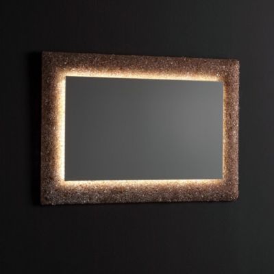 Miroir Avec Cadre En Granulés De Verre Fondu Bronze Et Éclairage Led 90 X 62 Cm