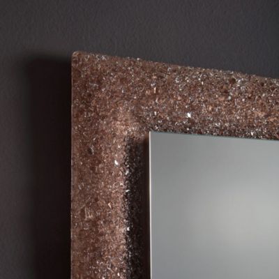 Miroir Avec Cadre En Granulés De Verre Fondu Bronze Et Éclairage Led 90 X 62 Cm