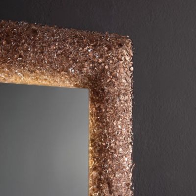 Miroir Avec Cadre En Granulés De Verre Fondu Bronze Et Éclairage Led 90 X 62 Cm