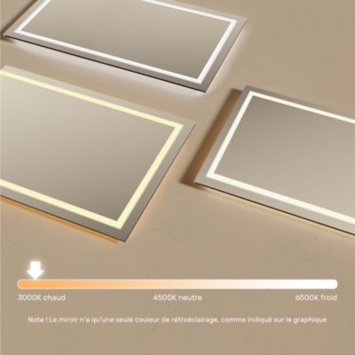 Miroir avec LED Illumination Salle de Bain (120x70cm) LED Lumineux Miroir avec Éclairage (LED015) Blanc Chaud 3000K