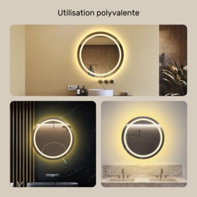 Miroir avec LED Illumination Salle de Bain  80x80 cm  Miroir Mural Avec Éclairage  Blanc Chaud 3000K