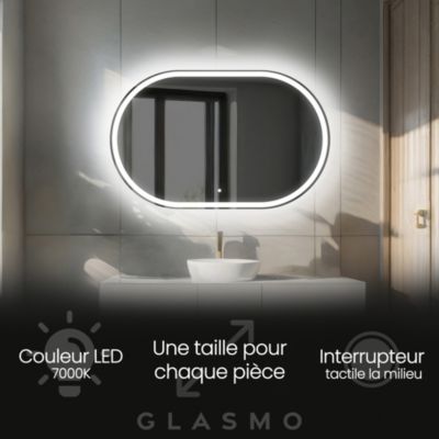 Miroir avec LED Illumination Salle de Bain - Freya, 140x80 cm, Blanc Froid 7000K, Interrupteur Tactile