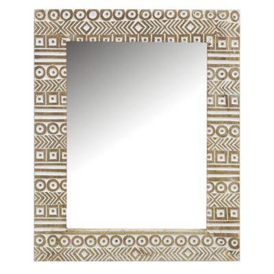 Miroir Aztèque en manguier sculpté et blanchi