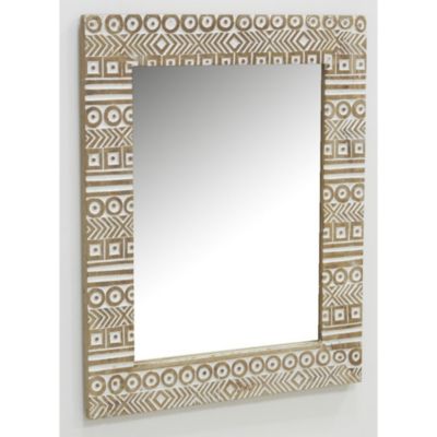 Miroir Aztèque en manguier sculpté et blanchi