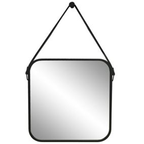 Miroir barbier avec lanière métal noir 60x60cm