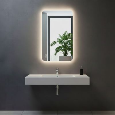 Miroir à bord poli 100x70 cm avec coins arrondis et rétroéclairage périmétrique, interrupteur tactile et système antibuée
