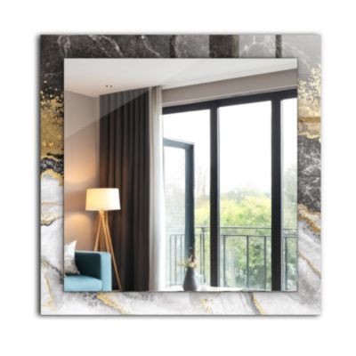 Miroir Carré Tulup 60x60 cm Veines De Marbre Abstraites Miroir Élégant Pour Dressing Pose Horizontale Ou Verticale