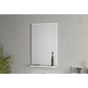 Miroir chauffant anti-buée rectangulaire lumineux LED avec rebord, station de recharge pour smartphone et brosse à dents, 50cm