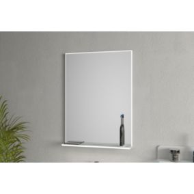 Miroir chauffant anti-buée rectangulaire lumineux LED avec rebord, station de recharge pour smartphone et brosse à dents, 60cm