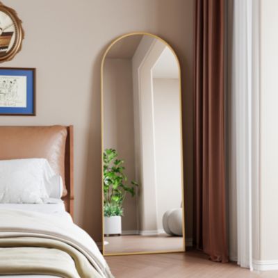Miroir complet arqué, 162 x 53 cm, pleine longueur, monté au mur, miroir de sol, pour le salon, Doré