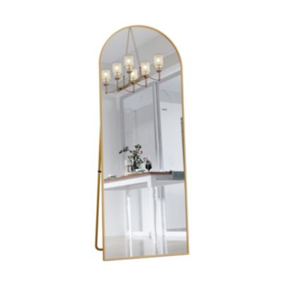 Miroir complet arqué, 162 x 53 cm, pleine longueur, monté au mur, miroir de sol, pour le salon, Doré,