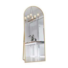 Miroir complet arqué, 162 x 53 cm, pleine longueur, monté au mur, miroir de sol, pour le salon, Doré
