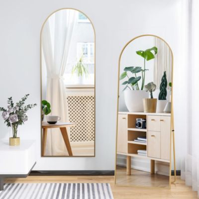 Miroir Complet Arqué, 54 X 164 Cm, Monté Au Mur, Incliné, Miroir De Sol Pour Le Salon, Doré