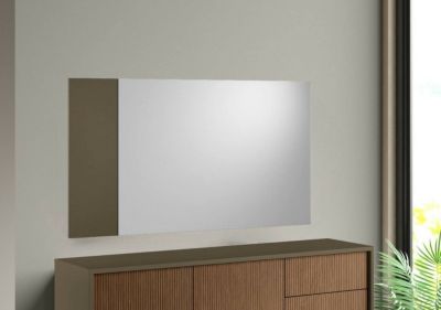 Miroir Coriando, Miroir d'entrée décoratif, Article d'ameublement mural avec profil latéral, 110x3h60 cm, Blanc et Marron