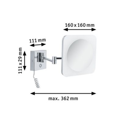 Miroir cosmétique LED Jora IP44 White Switch 60lm 230V 3,3W Chrome, Blanc, Miroir