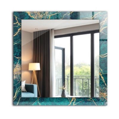 Miroir Décoratif Tulup 60x60 cm Marbre Vert Pour Salon Avec Cadre Imprimé