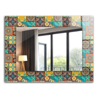 Miroir Décoratif Tulup 80x60 cm Carreaux De Mosaïque Colorés Pour Salon Avec Cadre Imprimé