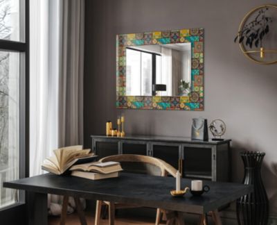 Miroir Décoratif Tulup 80x60 cm Carreaux De Mosaïque Colorés Pour Salon Avec Cadre Imprimé