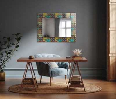 Miroir Décoratif Tulup 80x60 cm Carreaux De Mosaïque Colorés Pour Salon Avec Cadre Imprimé