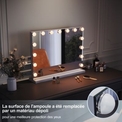 Miroir de maquillage éclairé Hollywood SIRHONA avec 15 ampoules LED Dimmable pour Dressing chambre tactile intelligent