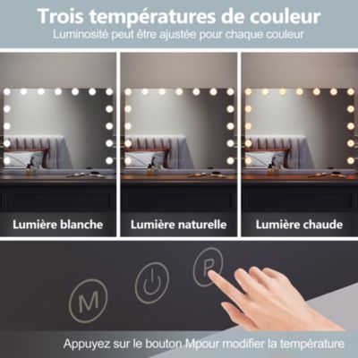 Miroir de maquillage éclairé Hollywood SIRHONA avec 15 ampoules LED Dimmable pour Dressing chambre tactile intelligent