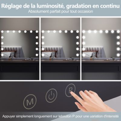 Miroir de maquillage éclairé Hollywood SIRHONA avec 15 ampoules LED Dimmable pour Dressing chambre tactile intelligent