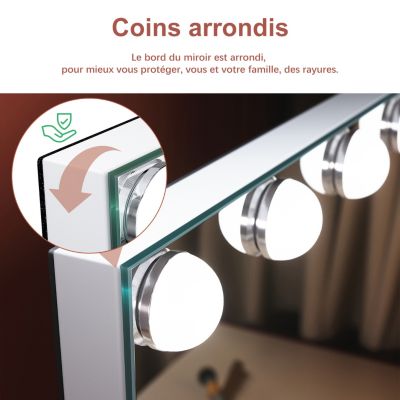 Miroir de maquillage éclairé Hollywood SIRHONA avec 15 ampoules LED Dressing chambre Blanc Contrôle tactile intelligent