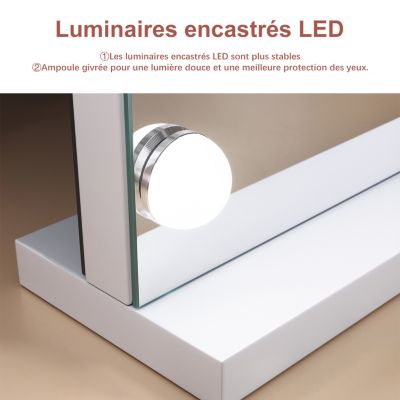 Miroir de maquillage éclairé Hollywood SIRHONA avec 15 ampoules LED Dressing chambre Blanc Contrôle tactile intelligent