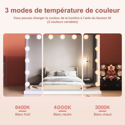 Miroir Hollywood LED Miroir Maquillage Hansong Hollywood LED Crystal - 15 LED 3 Modes Réglables | Miroir Cosmétique éclairage Professionnel Miroir Beauté 3 Modes