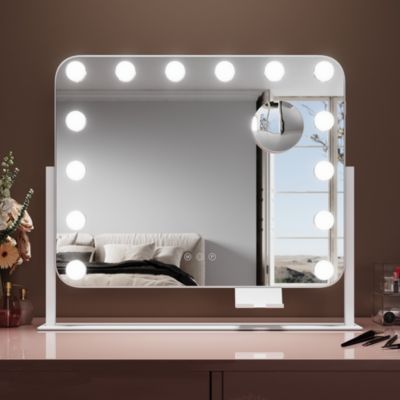 Miroir de Maquillage Éclairage LED Sirhona 50x47x9cm cm + Support de Téléphone + Loupe 10x + Port USB + Température Tricolore