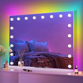 Miroir de maquillage hollywood coiffeuse mural avec lumière 80x58cm - Bande lumineuse RGB latérale