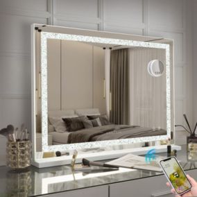 Miroir de maquillage hollywood coiffeuse mural avec lumière 80x58cm - Enceinte Bluetooth - Bande LED en cristal