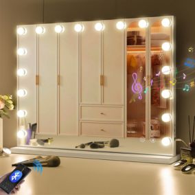 Miroir de maquillage hollywood coiffeuse mural avec lumière 80x58cm - Enceinte Bluetooth
