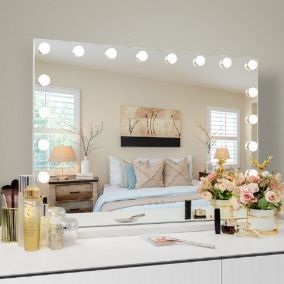Miroir de maquillage hollywood coiffeuse mural avec lumière 80x58cm - Port de charge USB pour les téléphones