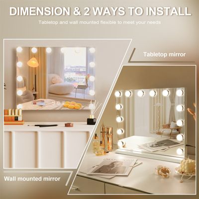 BESTOPE Miroir Maquillage Hollywood Lumineux Réglable - 60x35cm Avec Organisateur, 3 Modes LED, Support Téléphone