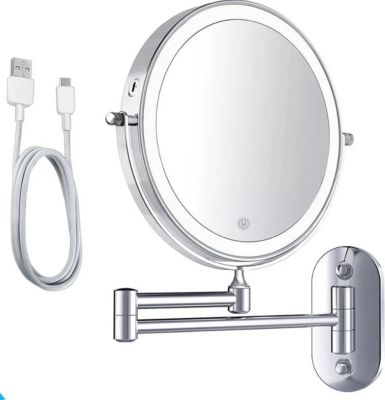 Miroir De Maquillage Lumineux LED Rechargeable Chrome, Grossissement 1-10x