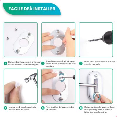 Miroir De Maquillage Lumineux LED Rechargeable Chrome, Grossissement 1-5x