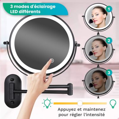 Miroir De Maquillage Grossissant 5x Avec LEDs Lumière Blanche - Pivotant 360° - Sur Piles - Neuf