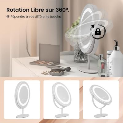 Miroir de Maquillage Pivotant 3 Couleurs et Luminosité Réglables Contrôle Tactile