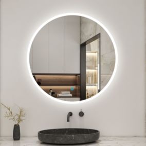 Miroir de salle de bain 100x100cm LED Rond anti-buée et tactile de Salle de Bain monochrome, AICA SANITAIRE