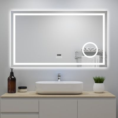 Miroir de Salle de Bain 120x70cm avec Bluetooth,3 couleurs d'éclairage,anti-buée, horloge numérique,IP44