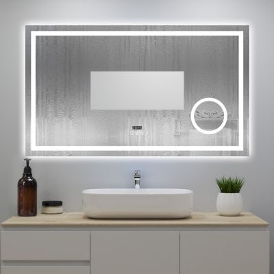Miroir de Salle de Bain 120x70cm avec Bluetooth,3 couleurs d'éclairage,anti-buée, horloge numérique,IP44